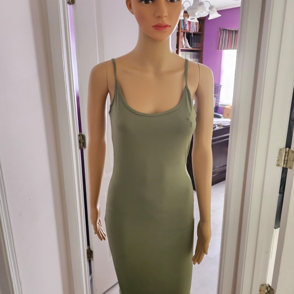 Simple Olive Green Spaghetti Strap Bodycon Dress